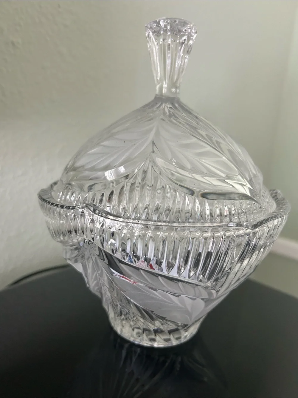 Pressed Glass Lidded Candy Jar with Faceted Finial